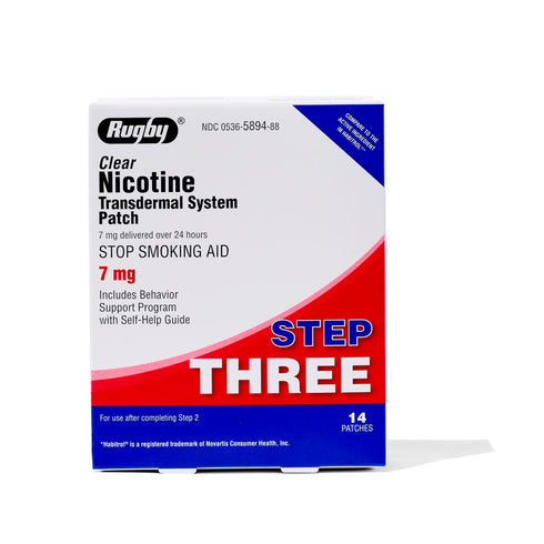 Rugby Clear Nicotine Patches - Transdermal System Patch - Smoking or Vaping Quitting Aid - Step 3-7mg - 14 Count (1 Pack)